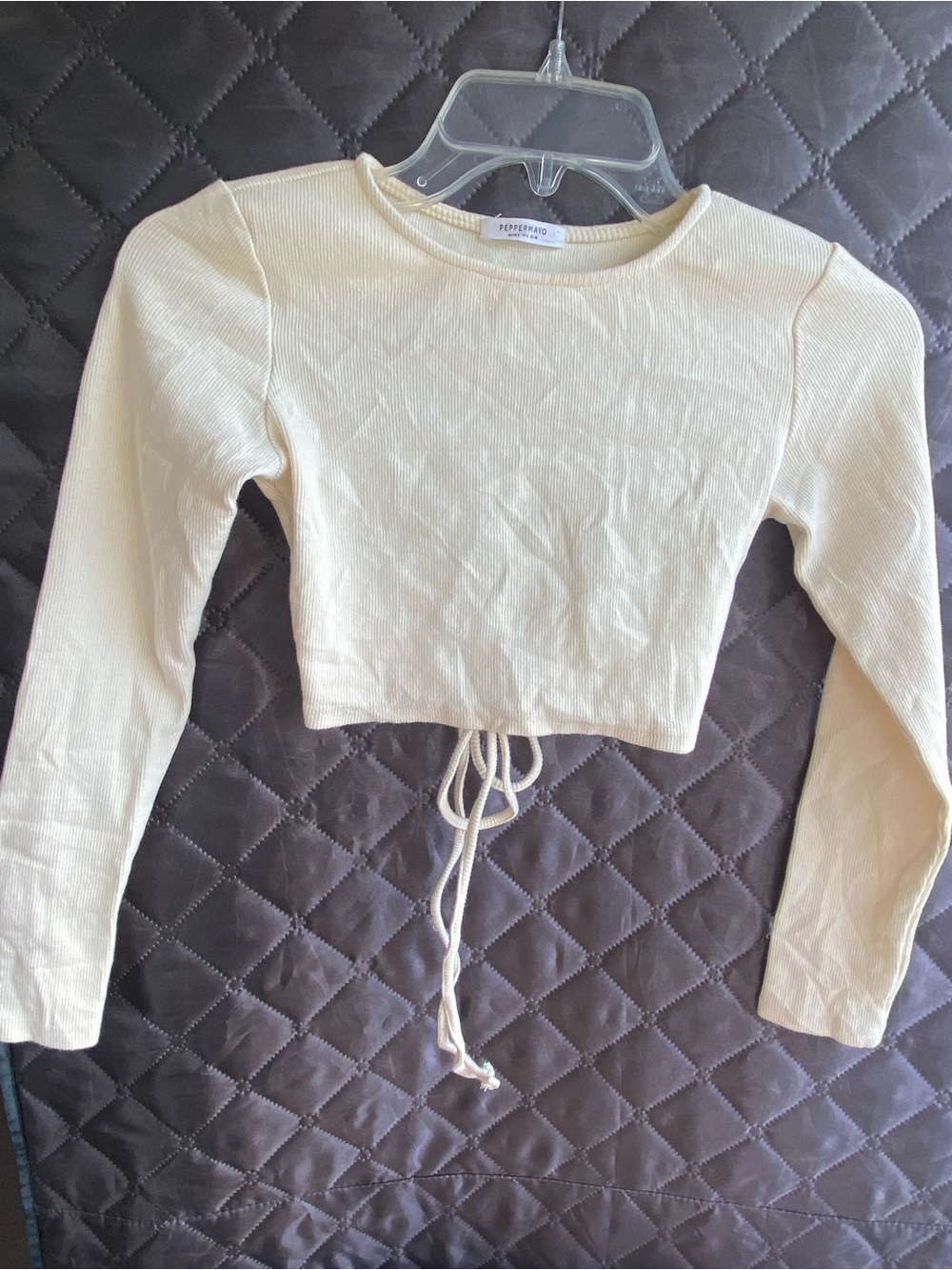 Peppermayo Cream Ribbed Long Sleeve Crop Top - Size s